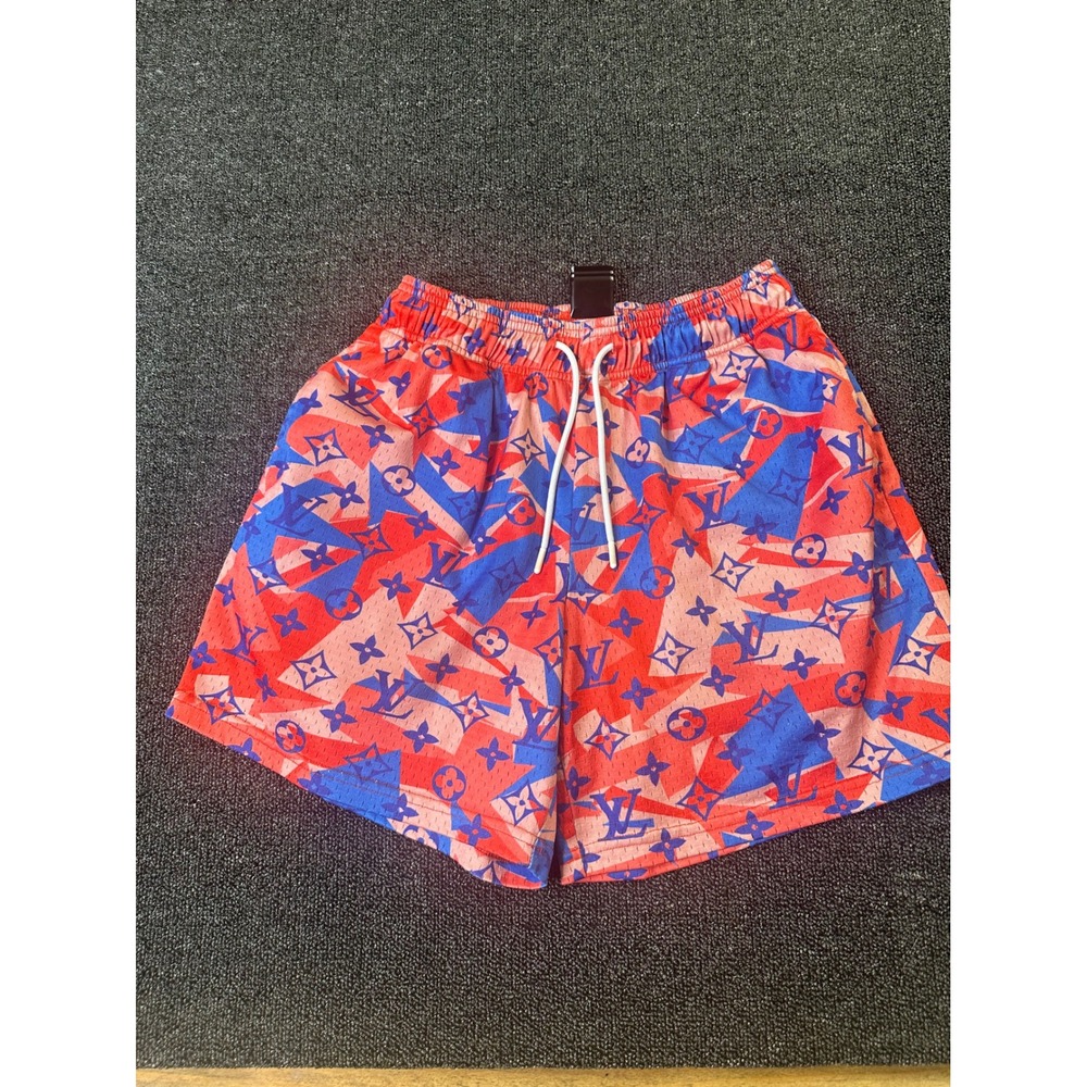 Mr. Remade Mens Monogram Mesh Basketball Shorts Red Blue Graphic Size M